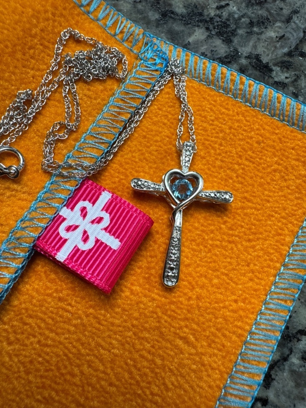 .925 Silver Heart Cross Pendant Necklace - December birthstone NEW